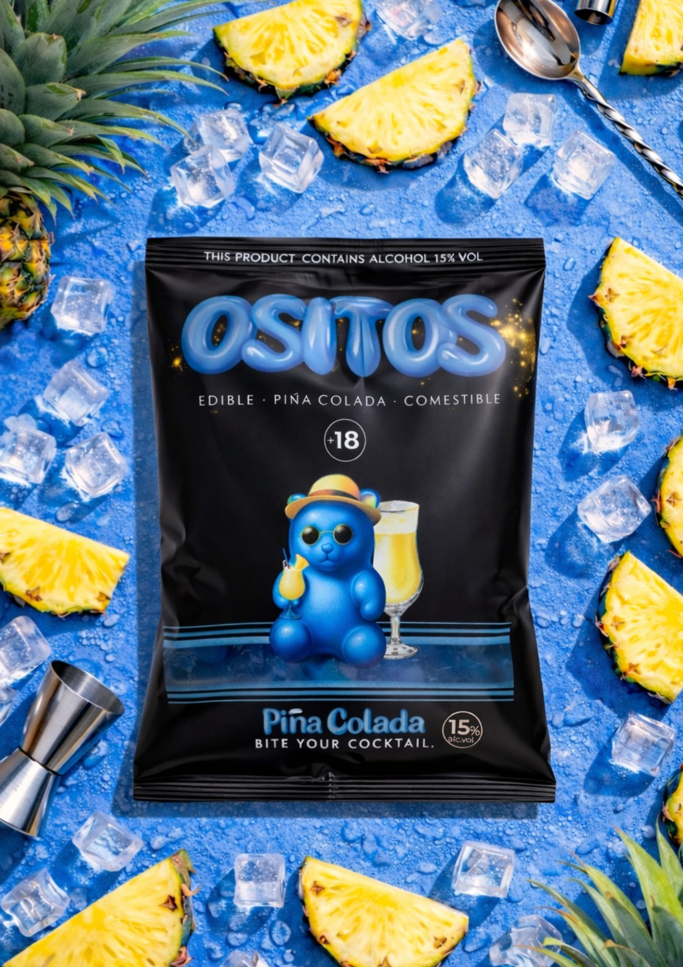 Bolsita Piña Colada Ositos — cóctel preparado al 15% de alcohol con ron, piña y coco